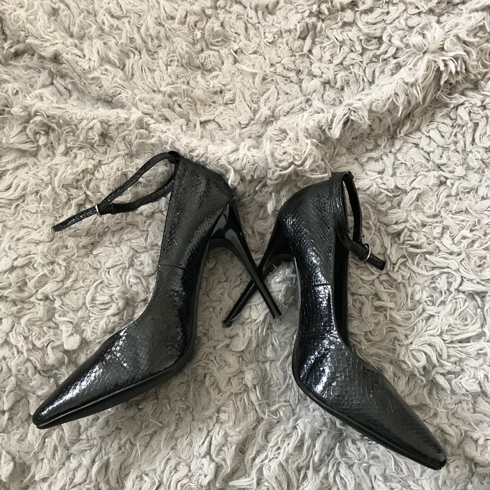 Black Patent Pumps with strap at the ankle